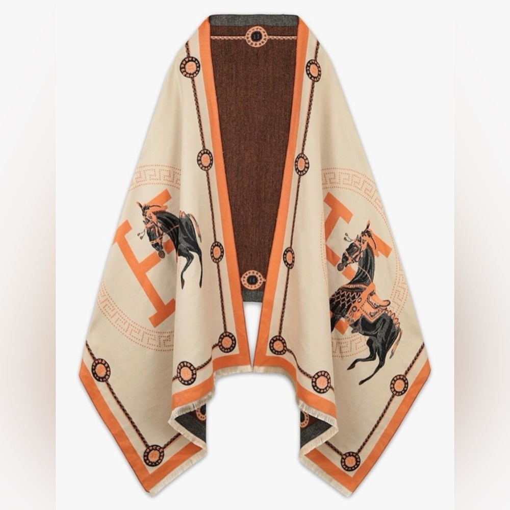 Tan & Orange Luxury Wrap with Horse and monogram